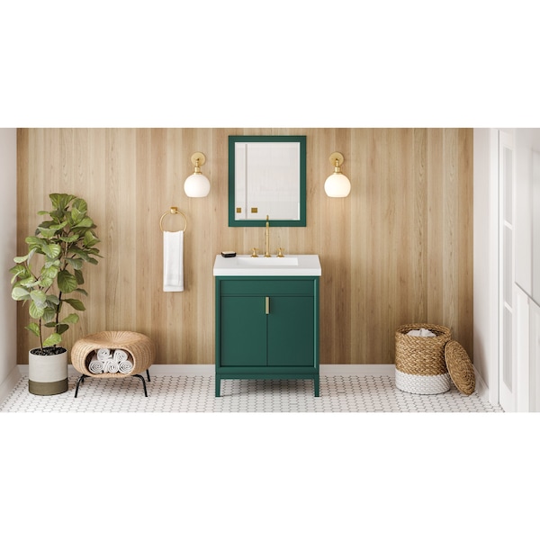 Jeffrey Alexander 30In. Forest Green Theodora Vanity, Lavante Cultured Marble Vessel Vanity Top, Intgrtd Rctngl Bowl VKITTHE30GNLAR - main